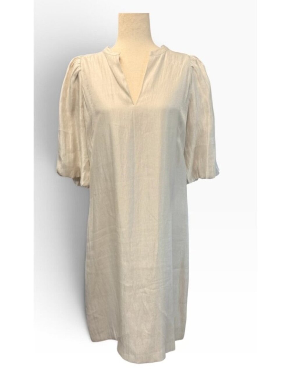 ANN TAYLOR Womens Shimmer Shift Dress~Size 12T~Ivory Lined Mini GOOD L5 21